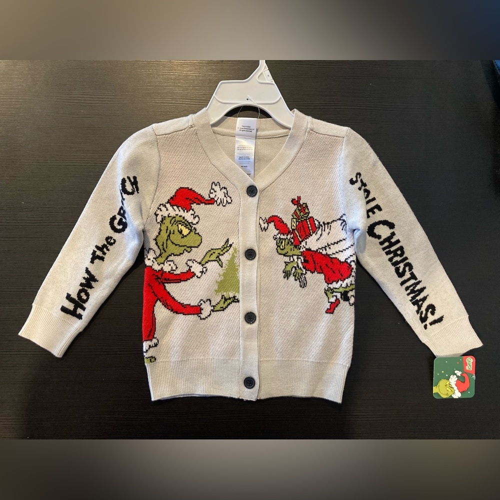 NWT - Dr. Seuss The Grinch Holiday Cardigan Christmas Sweater - Kids size 4